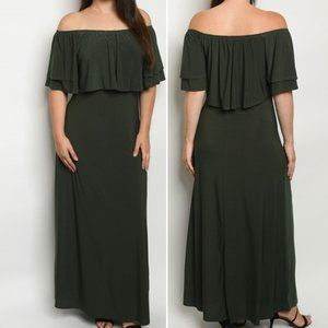 OLIVE OFF SHOULDER MAXI DRESS